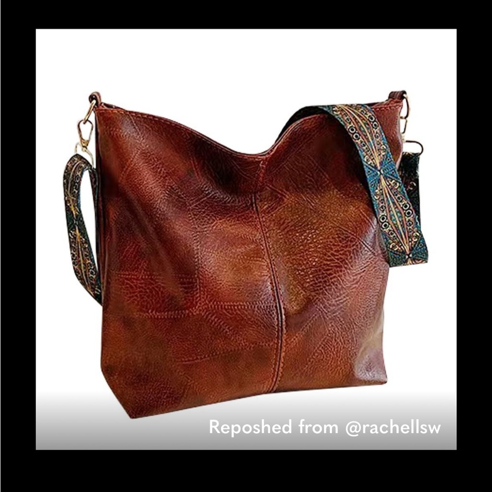 Brown Hobo Bag with Patterned Strap